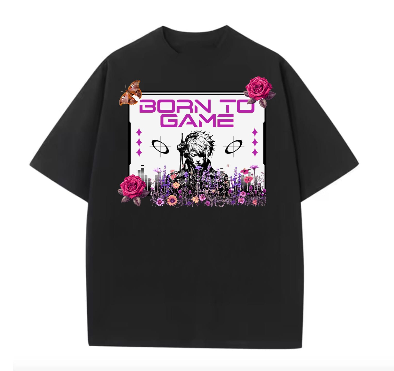 Black / XS Anime Born to Game Oversize T-shirt (Ryomen_Vikuna Designed)
