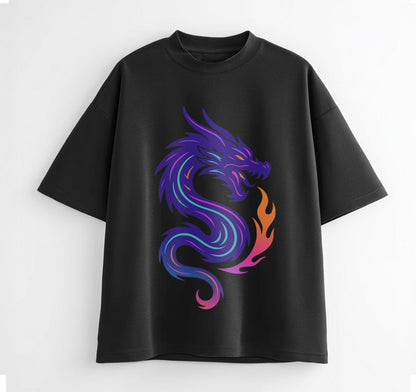 Black / XS Dragon Symbol Anime Oversize T-Shirt
