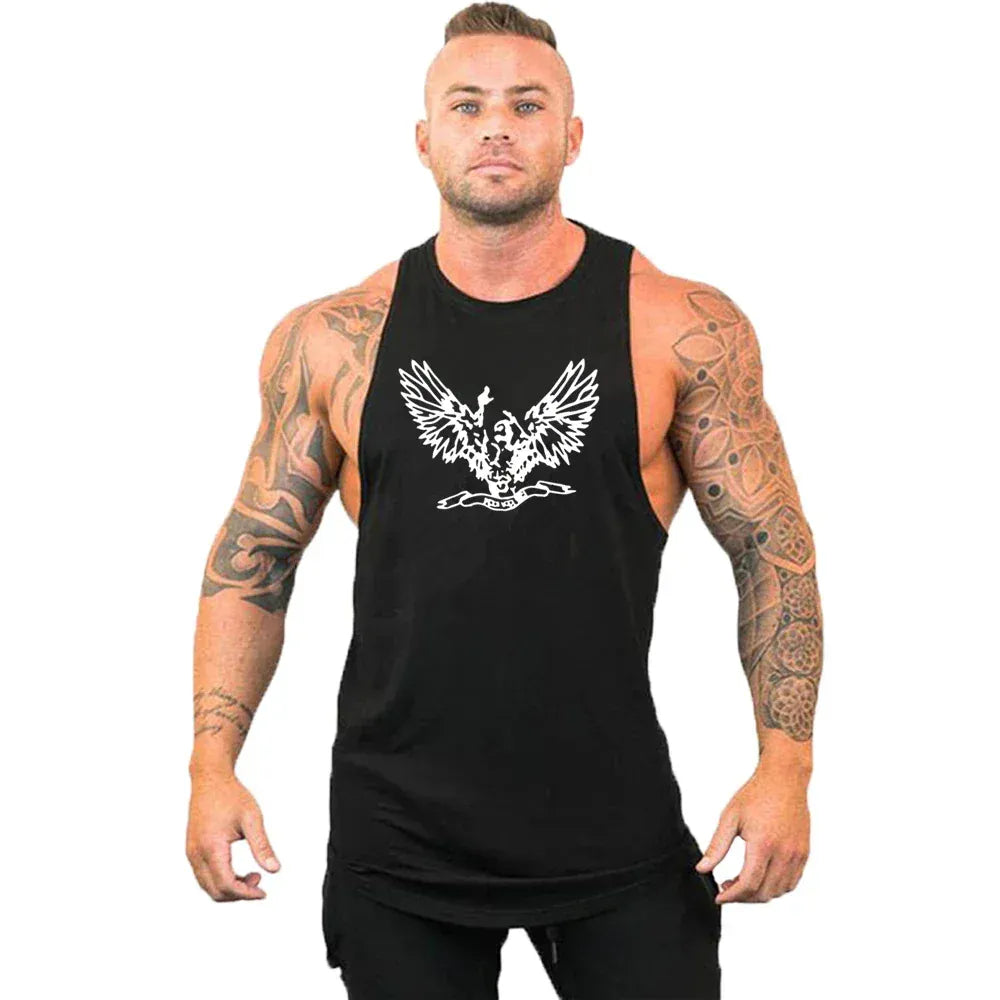 Black11 / S New Cotton Workout Gym Tank Top / Mens Muscle Sleeveless Sportswear Shirt