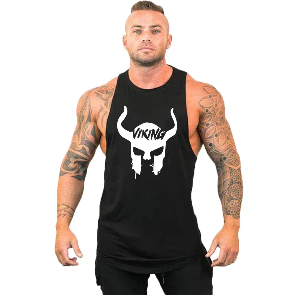 Black21 / S New Cotton Workout Gym Tank Top / Mens Muscle Sleeveless Sportswear Shirt