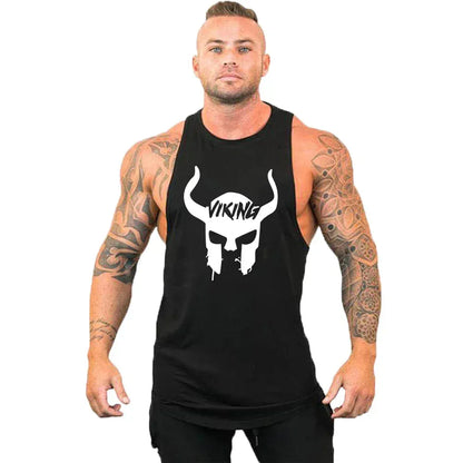 Black21 / S New Cotton Workout Gym Tank Top / Mens Muscle Sleeveless Sportswear Shirt