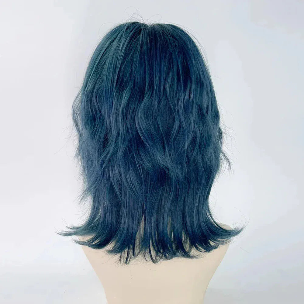 Blue Blue Synthetic Mullet Head Wig with Bangs /Short Straight Lolita Anime Cosplay