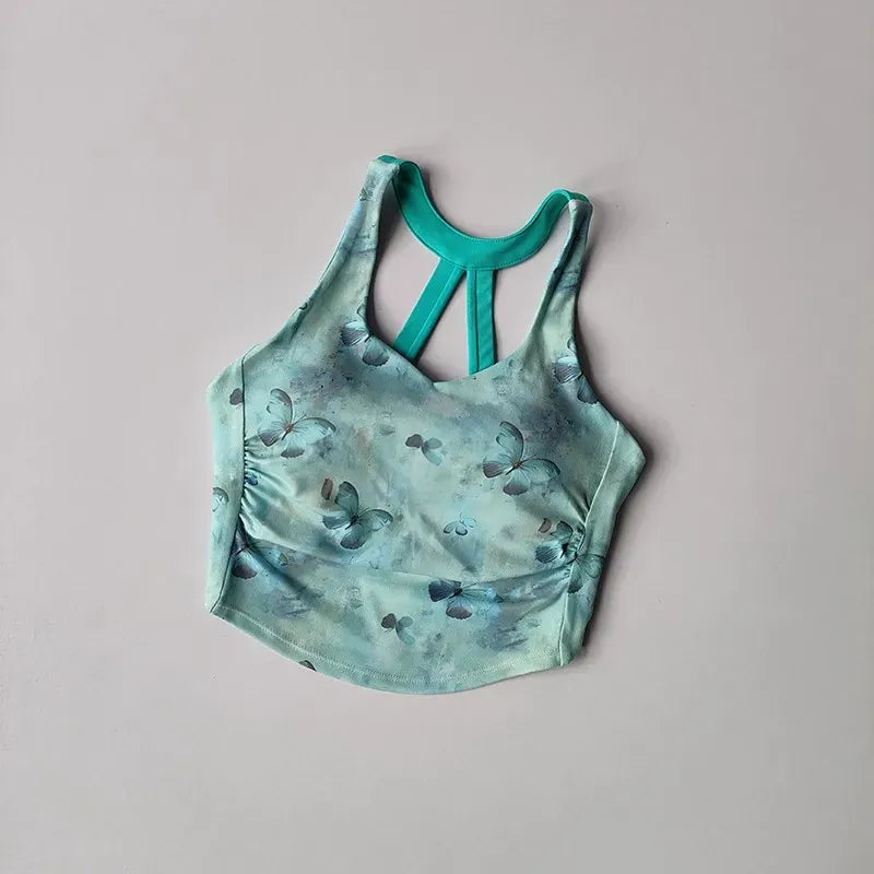 Blue Butterfly / S Pattern Sports Bra for Women /Gym Yoga Bra
