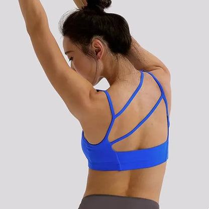 Blue / L Women's Asymmetric Shoulder Straps Yoga Bra (Victorious SyncWear)