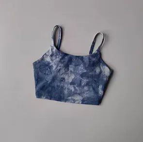 Blue / S Tie-dyed One-piece Cup Sports Bra/ Women's High Shock-proof Running Top