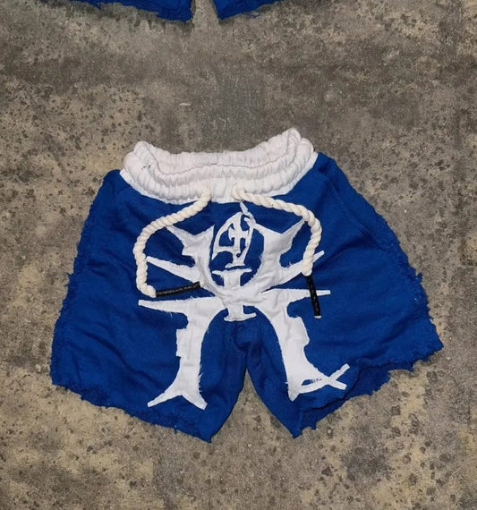 Blue / S Unisex Gym Shorts Embroidered Gothic Grunge