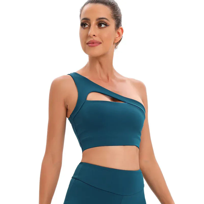 Blue / S Women's Oblique One Shoulder Strap Bra / Fitness Bra Tops (Victorious CoreSignal)