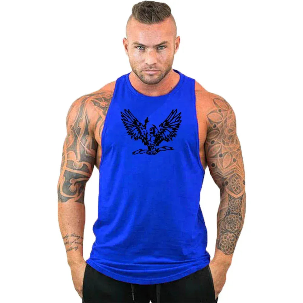Blue15 / S New Cotton Workout Gym Tank Top / Mens Muscle Sleeveless Sportswear Shirt
