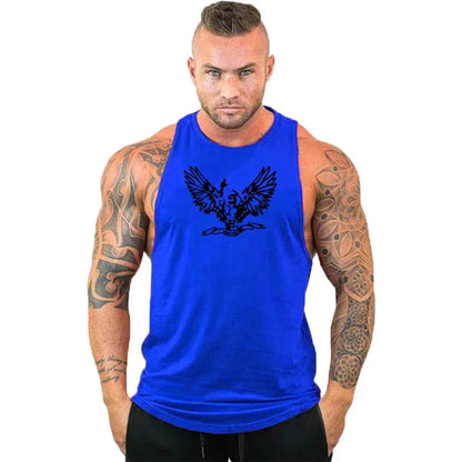 Blue15 / S New Cotton Workout Gym Tank Top / Mens Muscle Sleeveless Sportswear Shirt