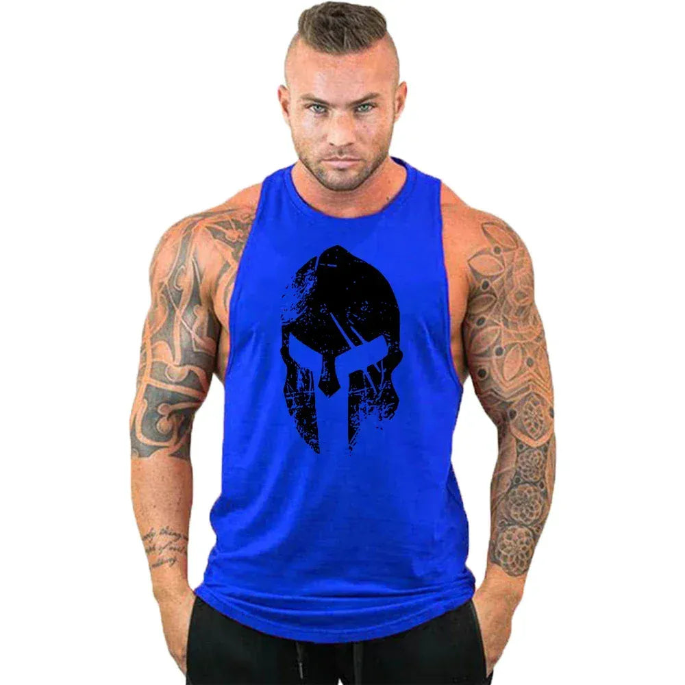 Blue5 / S New Cotton Workout Gym Tank Top / Mens Muscle Sleeveless Sportswear Shirt