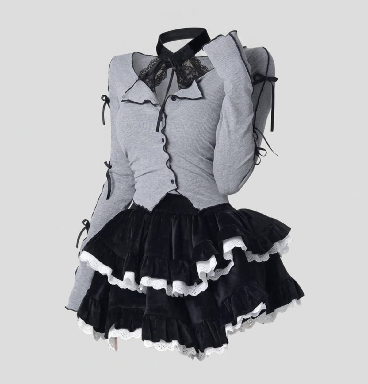 Bow Tie Gothic Skirt and Top Set / 2 Piece Set