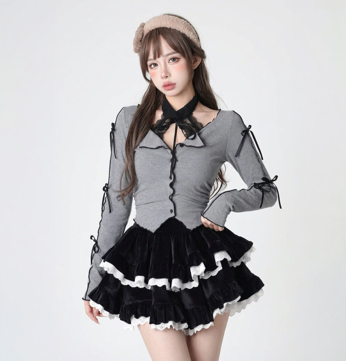 Bow Tie Gothic Skirt and Top Set / 2 Piece Set