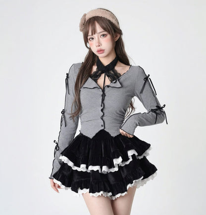 Bow Tie Gothic Skirt and Top Set / 2 Piece Set
