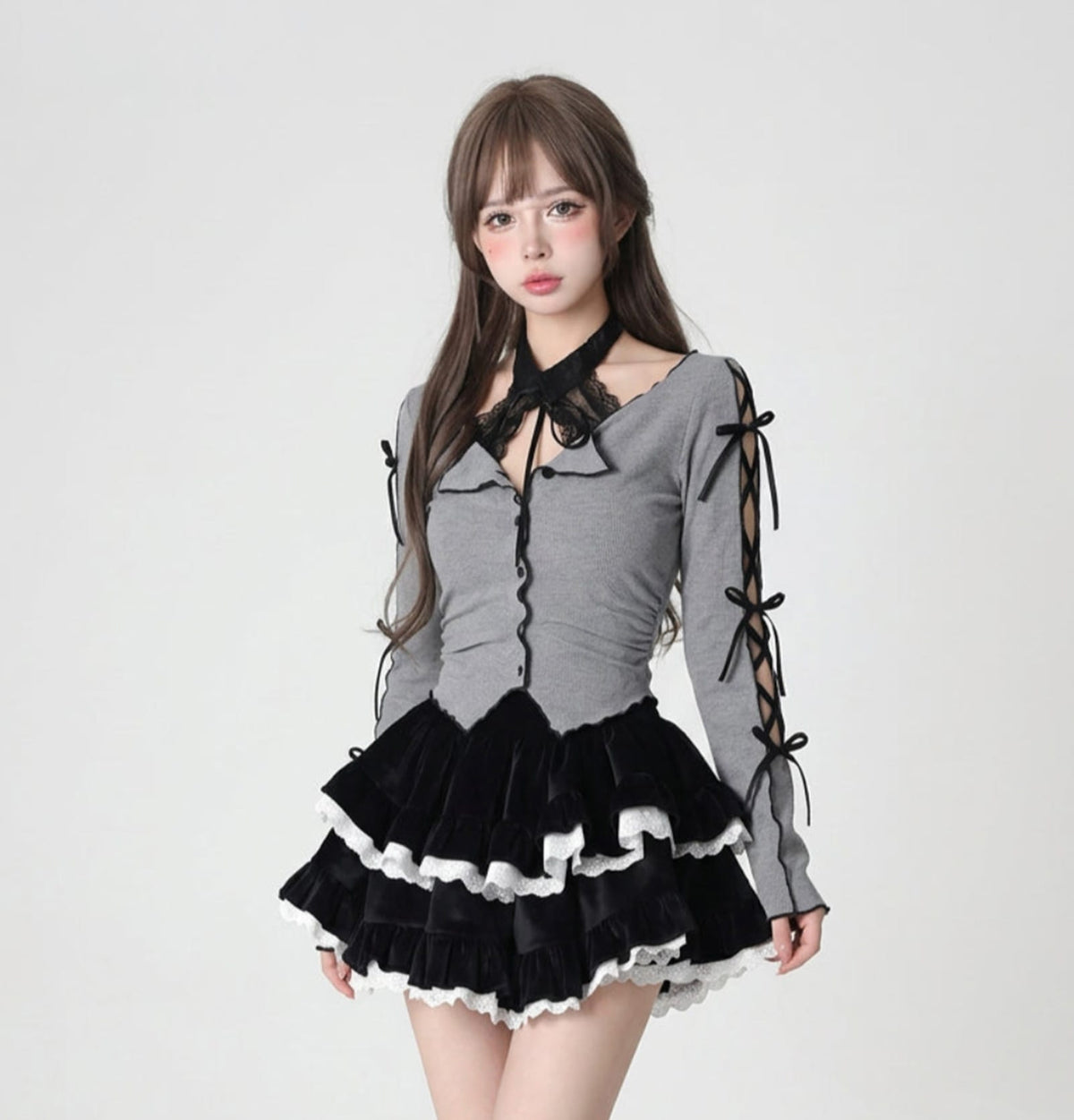 Bow Tie Gothic Skirt and Top Set / 2 Piece Set