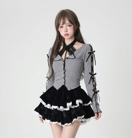 Bow Tie Gothic Skirt and Top Set / 2 Piece Set