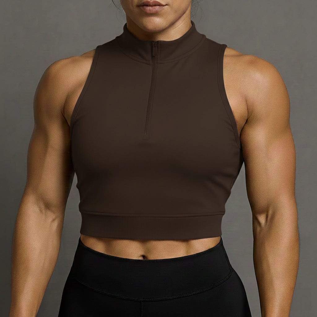 Brown/ Black / XS Athletic Sleeveless Crop top/ Workout Crop Top