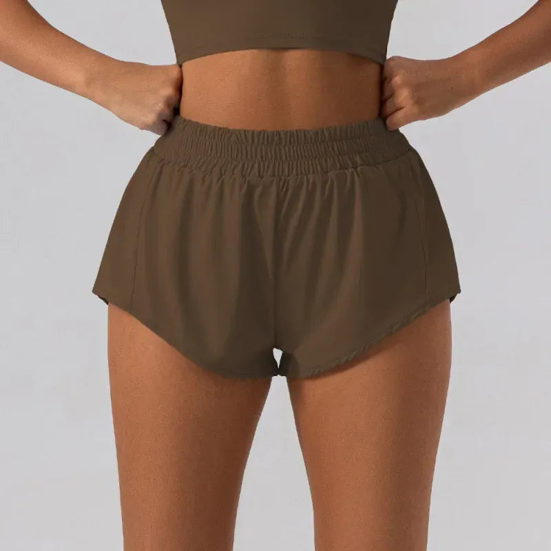 Brown / S 4 Fitness Low Waist 2.5 Inch Shorts Women (Victorious FluxNet Shorts)