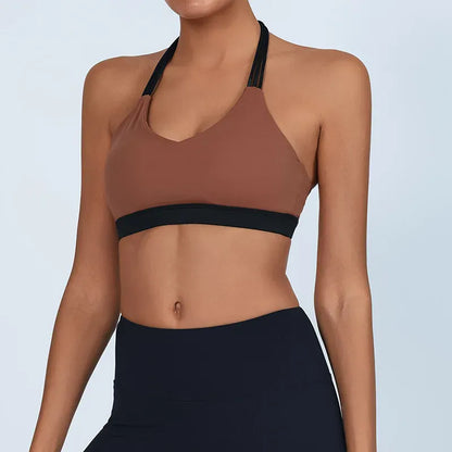 Brown / S Thin Shoulder Strap High Elastic Breathable Contrast Bra (Victorious AthleteOS)