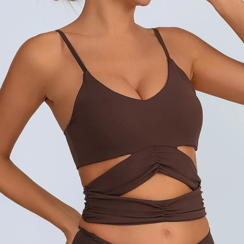 Brown / S Yoga Vest Women's / Chest Pad Hollow Bra/ (Victorious Pulse Tech Support)