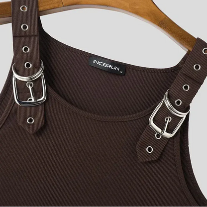 Buckle Belt Straps Ribbed Tank Top