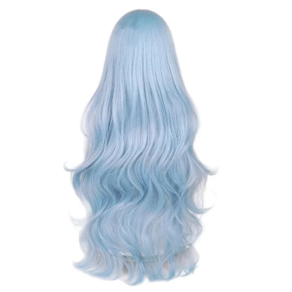 Bue Long Wavy Synthetic Blue Women Wig / Anime Game Cosplay Heat Resistant