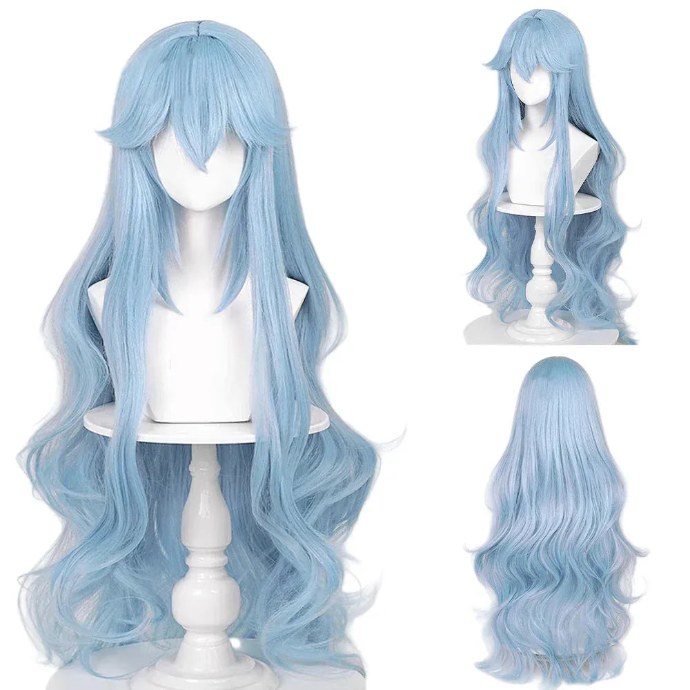 Bue Long Wavy Synthetic Blue Women Wig / Anime Game Cosplay Heat Resistant