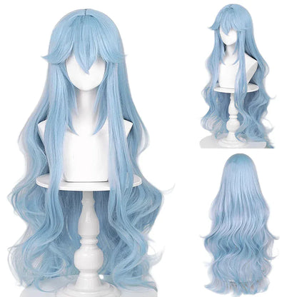 Bue Long Wavy Synthetic Blue Women Wig / Anime Game Cosplay Heat Resistant