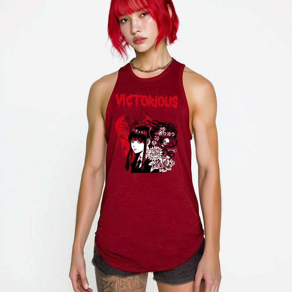 Burgundy / M Victorious Unisex Japan Symbiote Gym Tank Top (High-Neck)