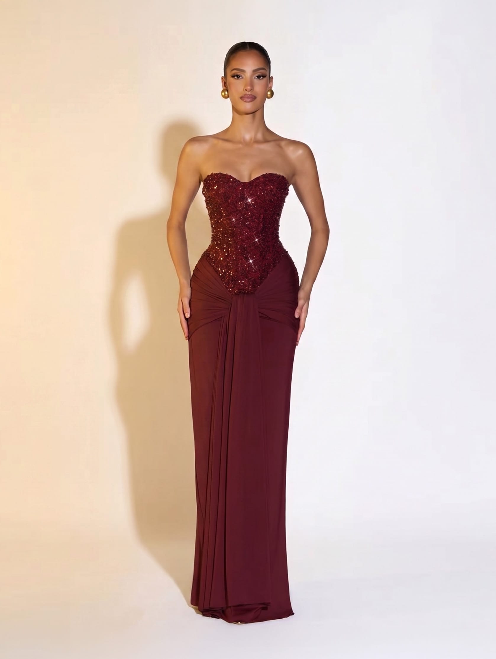 Burgundy / S Mermaid Corset Strapless Prom Dress