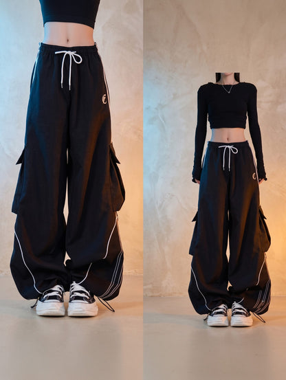 Cargo Trackside Black Pants / S Encore Ribbed V-Neck Combo W/ Wide-Leg Set