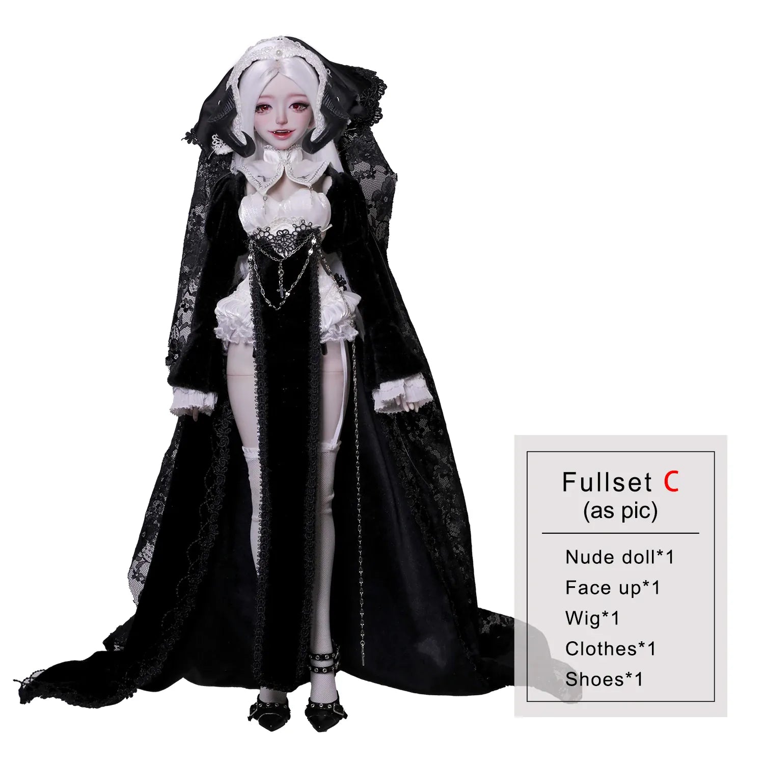 Cassandra Fullset C BJD Doll 1/4 Cassandra Fullset C Bariy Big Chest Body Demon Goat Horn Nun Satanic Evil Theme Resin Figure Shugafairy