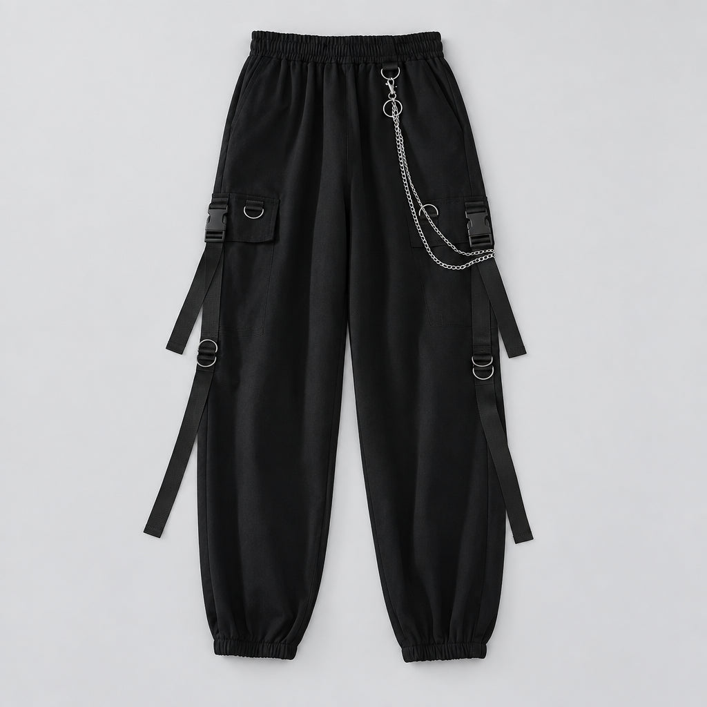 Casual Cargo Pants Suit for Women, Spring Streetwear High-Waist Straight Ribbon Pants with Short-Sleeved Shirt Two-piece Set