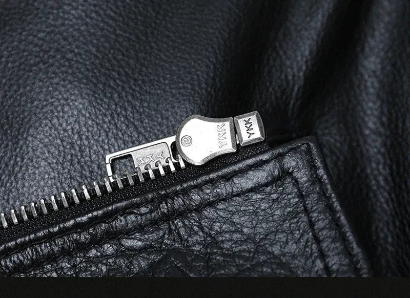 Classical Motorcycle 100% Cowhide Leather Vest Men's Oblique Zipper Genuine Leather Sleeveless Jackets Slim Motorcade Vests