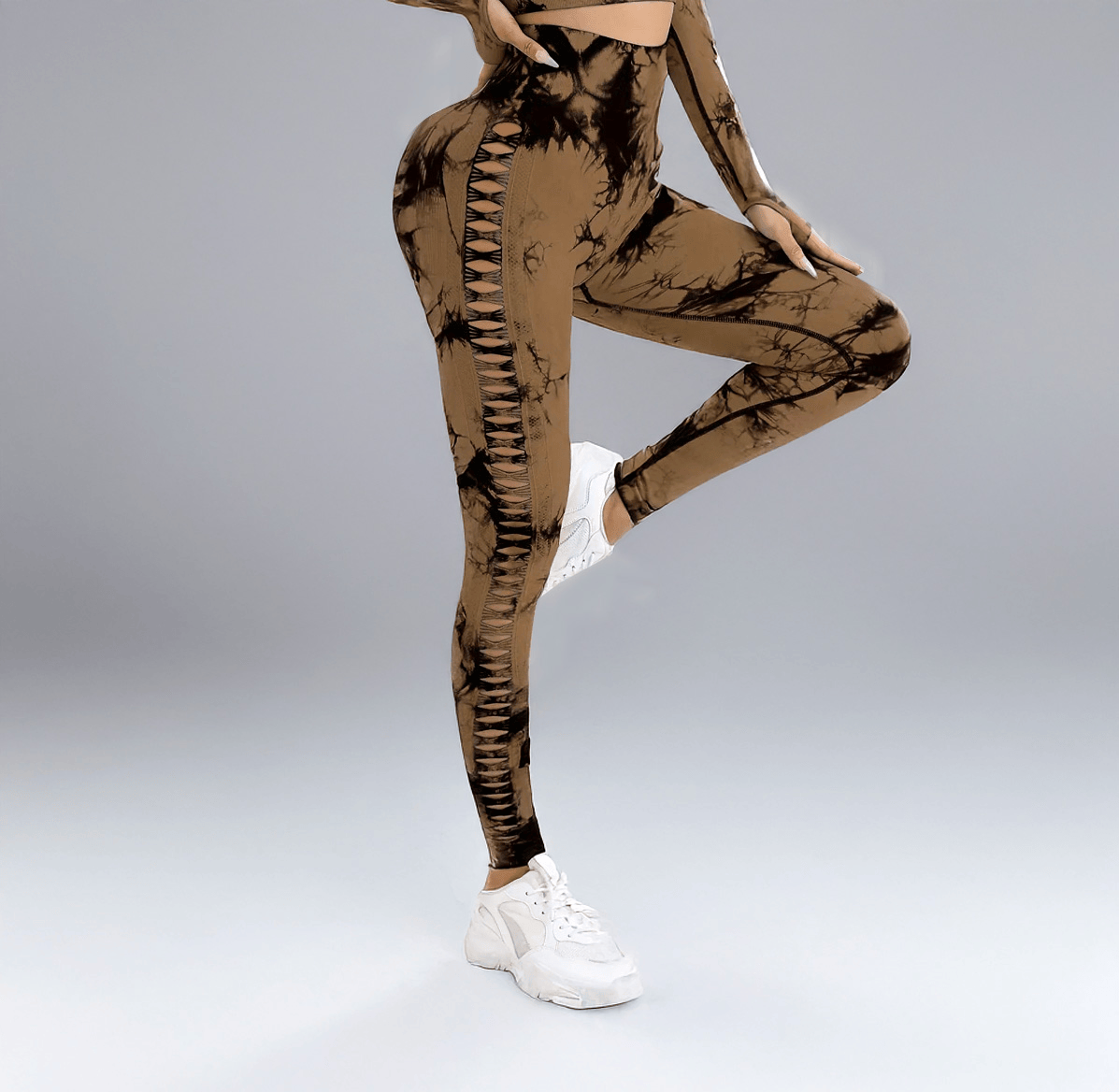 Coffee / L Seamless Tie Dye Hollow Out Yoga Leggings