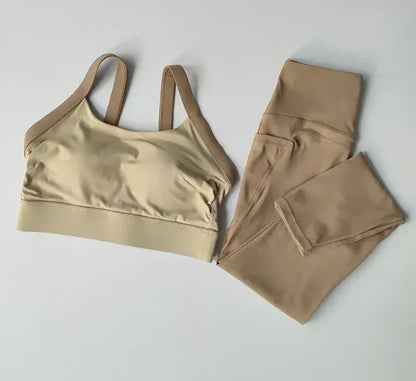 coffee / XS High Intensity Color Blocking Yoga Set 2PCS/ High Waist Fitness Leggings