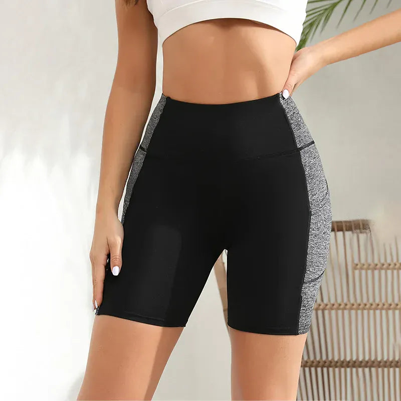 Color blocked High Waist Yoga Shorts (Victorious Pulse Hive Shorts)