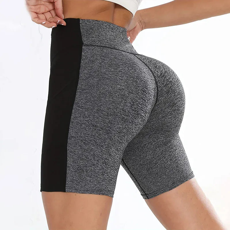 Color blocked High Waist Yoga Shorts (Victorious Pulse Hive Shorts)