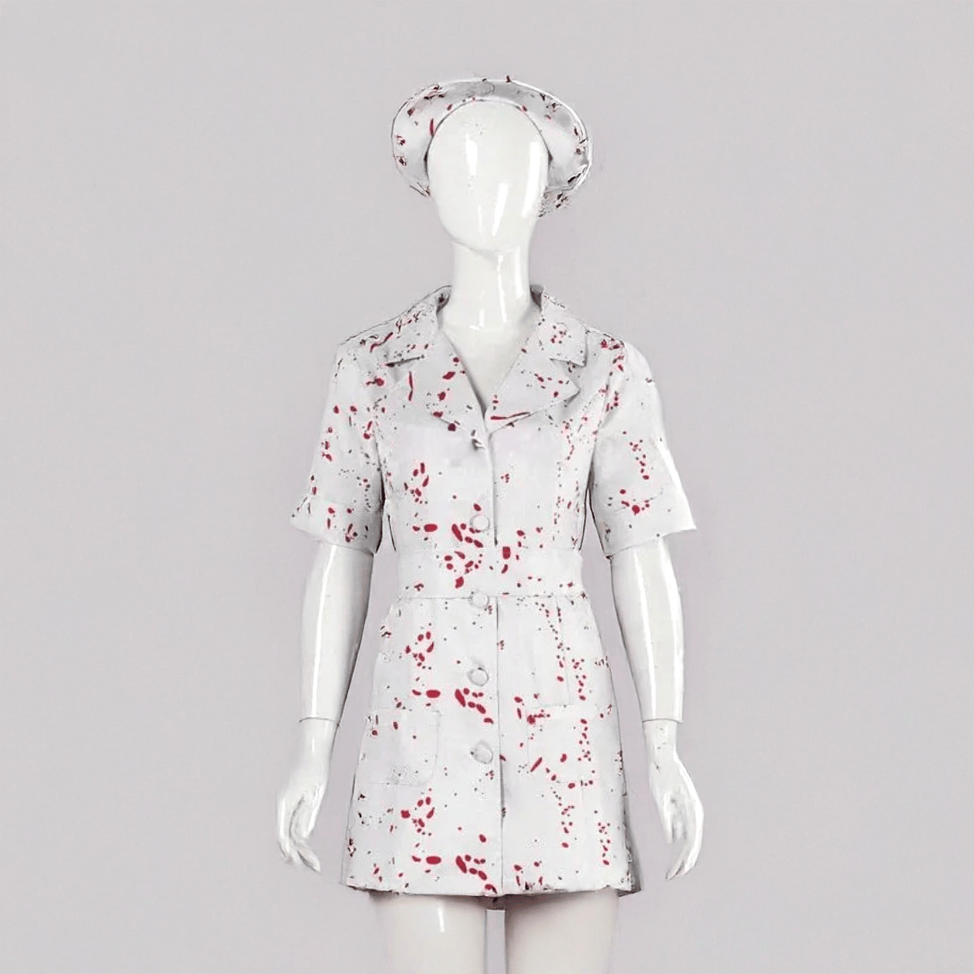costume / S Silent Hill Nurse Cosplay Hill Nurse Cosplay / White Bloodstained Uniform with Belt and Hat