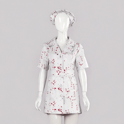 costume / S Silent Hill Nurse Cosplay Hill Nurse Cosplay / White Bloodstained Uniform with Belt and Hat