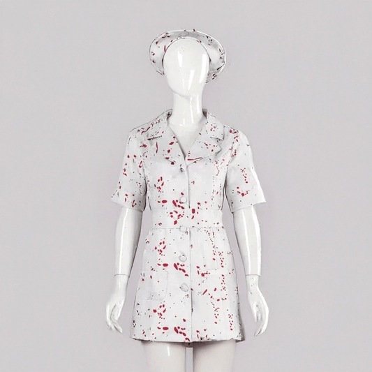 costume / S Silent Hill Nurse Cosplay Hill Nurse Cosplay / White Bloodstained Uniform with Belt and Hat