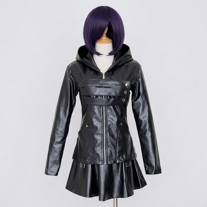 Costume Wig / S Anime Tokyo Ghoul Touka Kirishima Cosplay Costume Full Set Uniform PU Leather Black Dress Hoodie Women Halloween Fighting Dress