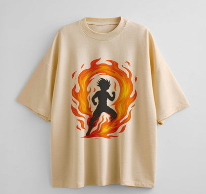 Cream / XS Cosmic Battle Anime Oversize T-Shirt