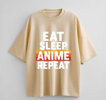 Cream / XS Eat Sleep Anime Repeat 1 Oversize T-Shirt