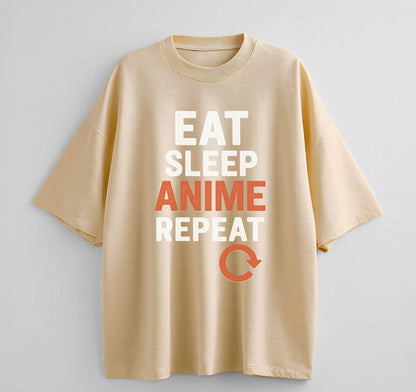 Cream / XS Eat Sleep Anime Repeat 2 Oversize T-Shirt