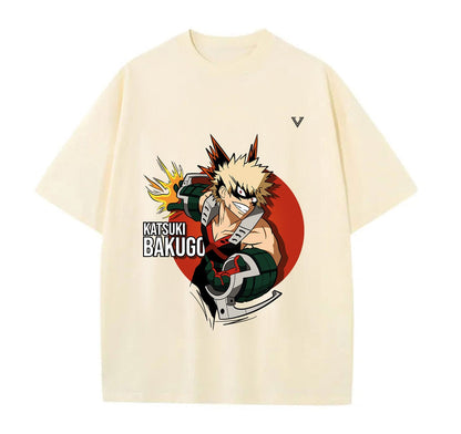 Cream / XS Katsuki Bakugo (My Hero Academia) Anime Oversize T-Shirt