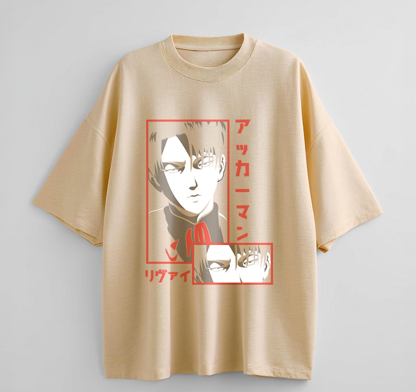Cream / XS Levi (SNK2) Anime Oversize T-Shirt