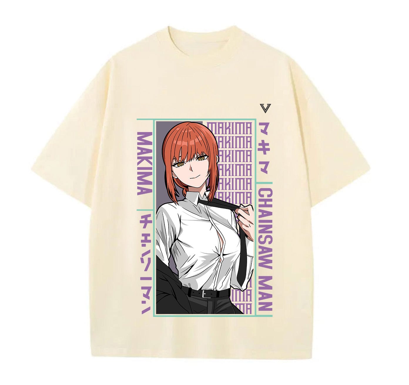 Cream / XS Makima (Chainsaw Man) Anime Oversize T-Shirt