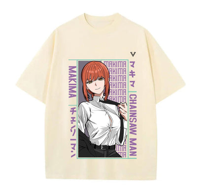 Cream / XS Makima (Chainsaw Man) Anime Oversize T-Shirt