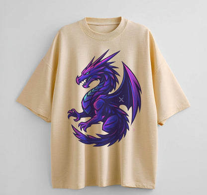 Cream / XS Neon Dragon Anime Oversize T-Shirt