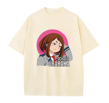 Cream / XS Ochaco Uraraka (My Hero Academia) Anime Oversize T-Shirt
